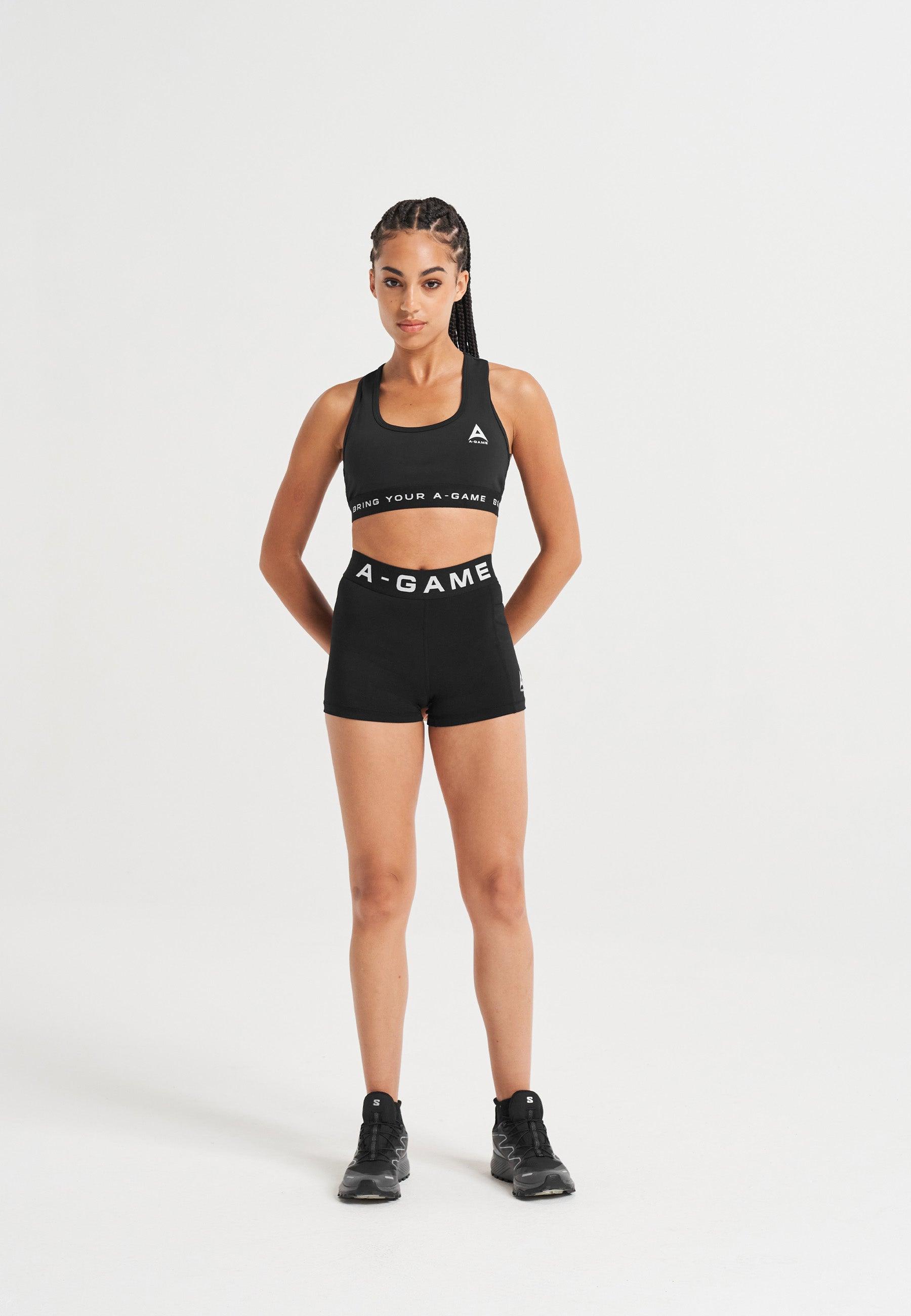 WOMENS A-GAME LOGO TRAINING CROPPED SHORTS - BLACK