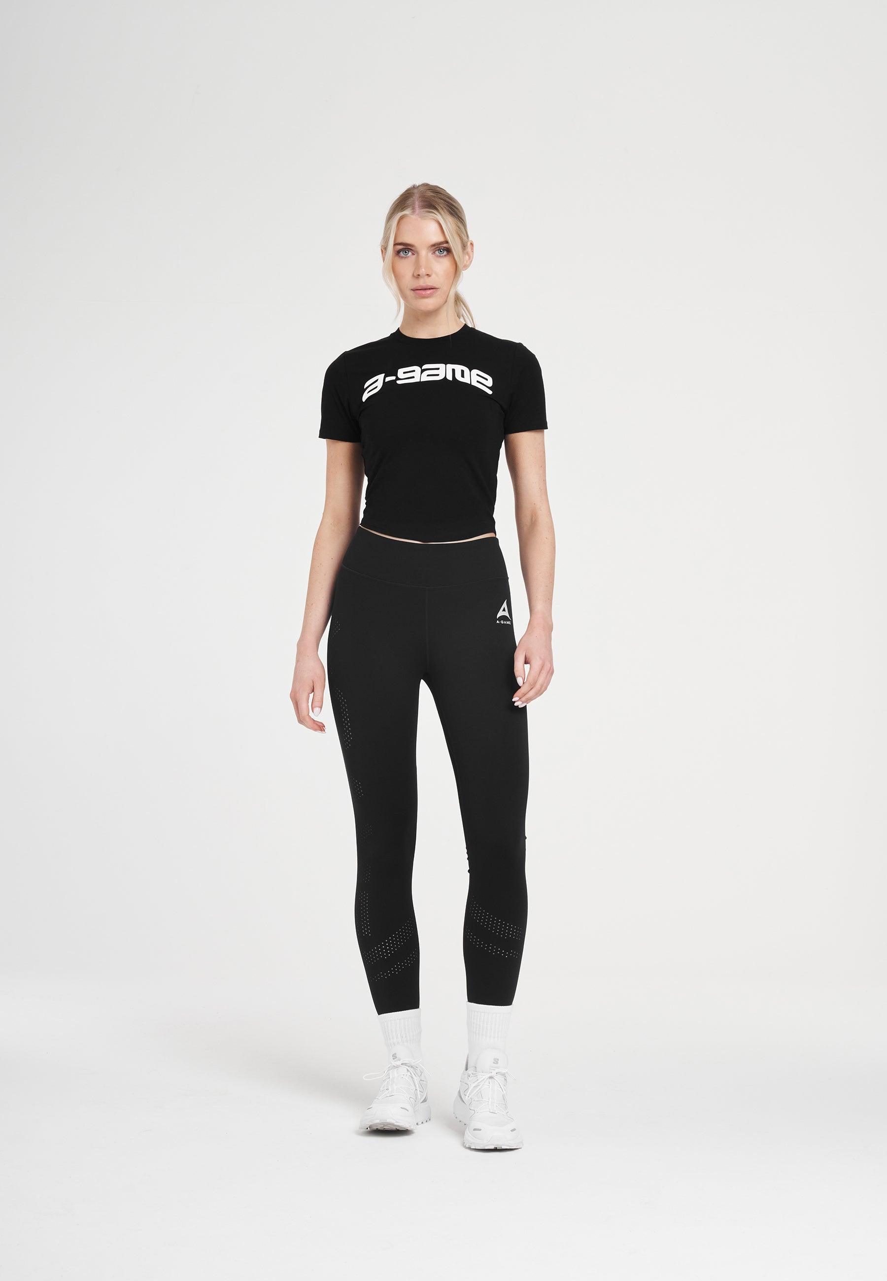 WOMENS A-GAME ROTATE LOGO FITTED T-SHIRT - BLACK