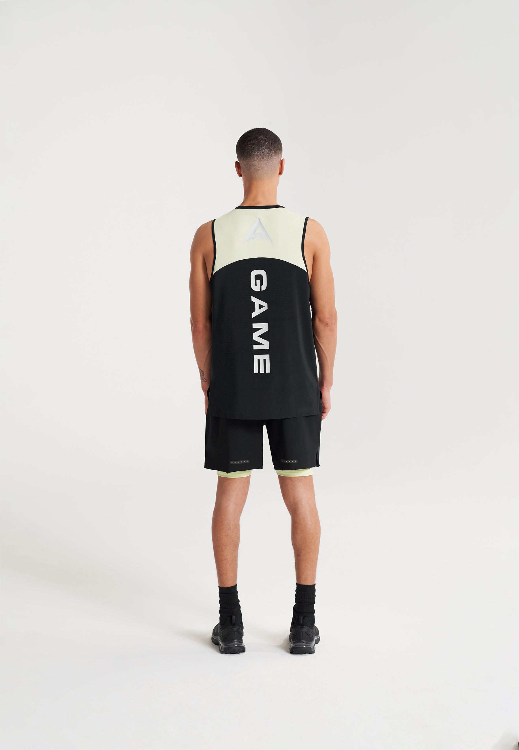 MENS A-GAME 2 IN 1 TRAINING SHORTS - BLACK/LIME