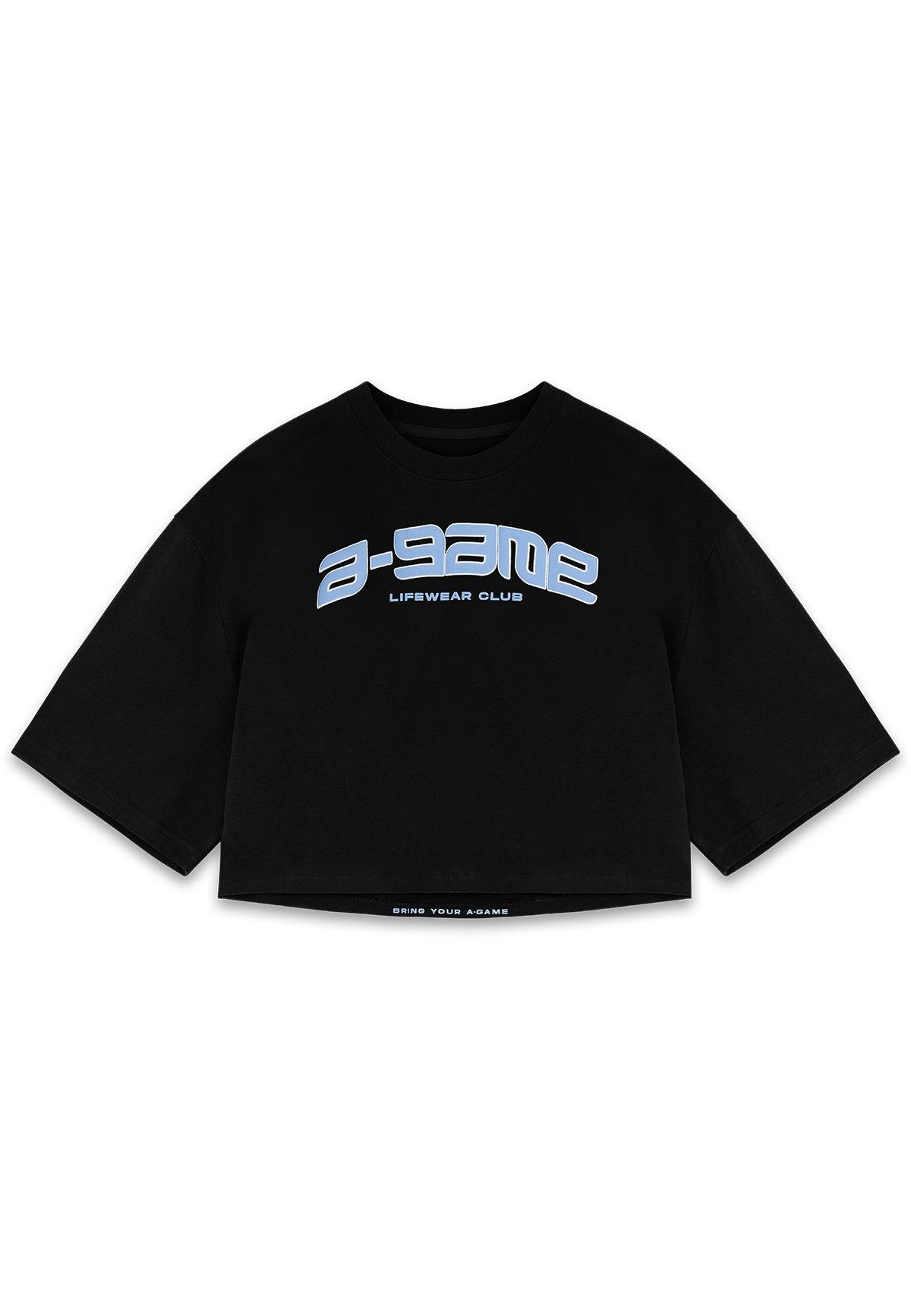 WOMENS A-GAME ROTATE LOGO RELAXED CROPPED T-SHIRT - BLACK