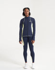 WOMENS A-GAME REFLECTIVE RUNNING LEGGINGS - NAVY/LIME